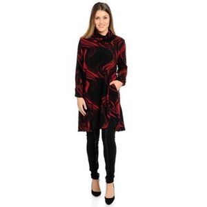 Studio Nouveau Printed Knit 3/4 Ruched Sleeve Pocket Detail Turtleneck Dress 1X